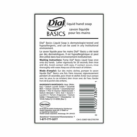 Dial Professional Basics MP Free Liquid Hand Soap, Unscented, 3.78 L Refill Bottle DIA 33809EA